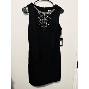 Explosion Black Beaded Cutout Sheath Dress